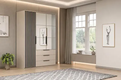 Zdjęcie produktu dla Szafa Torino - Kashmir uchylna z lustrem i czarnymi lamelami  150 x 61 x 215 cm,
