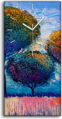Produktbild von Wohnzimmer-Bild Leinwand Uhr Geräuschlos 30x60 Abstrakte Kunst Bäume malen - weiße Hände