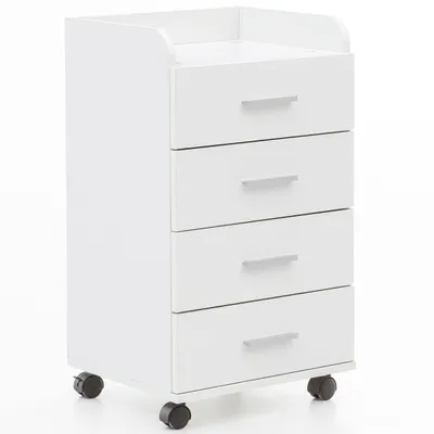 Produktbild von Rollcontainer WL5.748 40 x 70,5 x 33 cm Weiß, Schreibtisch-Container Rollschrank 4 Schubladen, Moderner Schubladencontainer mit Rollen, Standcontainer Bürocontainer Beistellcontainer