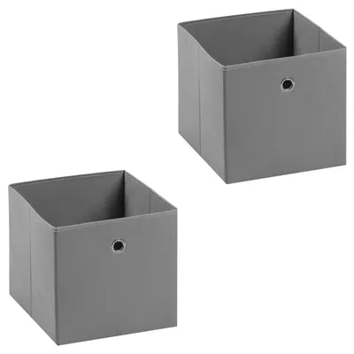 Produktbild von Stoffbox BELLA 32x32cm Faltbox im 2er Pack - schöne Aufbewahrungsbox faltbar, einfacher Einschubkorb mit Griff in grau