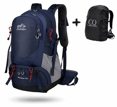 Productafbeelding van CarryQuest® - Trekrugzak 50L, nylon, met drinkreservoir en regenhoes, blauw