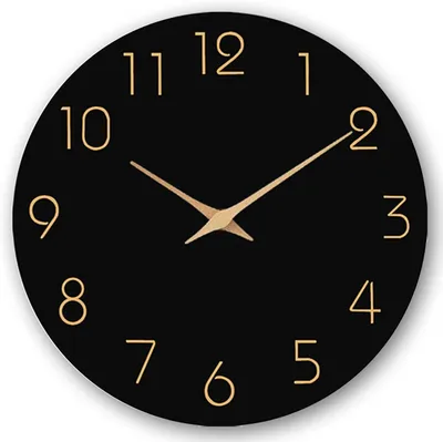 Produktbild von 30 cm große, schwarze Wanduhr aus Holz, modern und geräuschlos (kein Ticken), für Wohnzimmer, Küche oder Büro