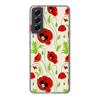 Produktbild von MuchoWow® Handyhülle Schutzhülle Hülle für Samsung Galaxy S21 FE Blumen - Mohn - Muster Silikon Softcase Handy Hülle - Mobiltelefonhülle
