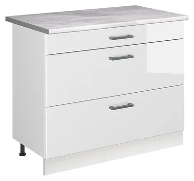 Zdjęcie produktu dla Szafka dolna do kuchni Vicco R-Line Biały wysoki połysk/Biały 100 cm blat roboczy Marmur, Model 71542