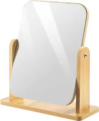 Imagen del producto de Espejo de mesa de madera, giratorio 360 grados, de 22 x 17 cm, para baño
