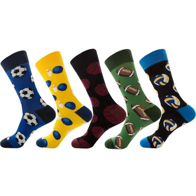 Produktbild von 5 Paar Lustige Bunte Socken mit Ball-Motiven – Fun Socks aus Baumwolle für Damen & Herren – Witzige, Modische Sneakersocken im originellen Design