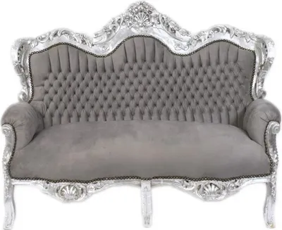 Produktbild von Barocksofa Barock Sofa Armlehne 2 Sitzer Grau Stoff Esszimmer Wohnzimmer Büro Flur Klassisch Barock Premium Luxus Modern Retro Royal Antik Thron Royal