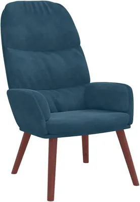 Produktbild von Blauer Relaxsessel aus Samt für das Wohnzimmer mit dicker Polsterung, Sperrholz- und Metallgestell sowie Holzfüßen für Schlafzimmer und Büro