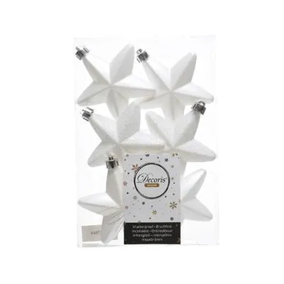 Produktbild von Christbaumschmuck Sterne Kunststoff 7cm Winterweiss 6 Stück