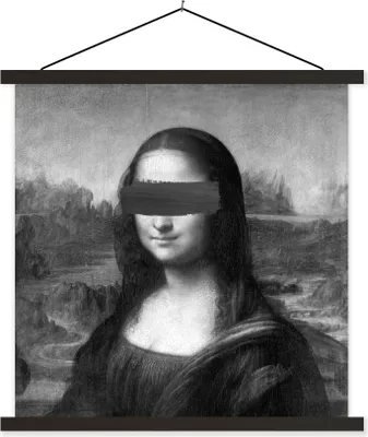Produktbild von MuchoWow® Textilposter Mona Lisa - Leonardo da Vinci - Schwarz - Weiß 120x120 cm mit schwarzem Rahmen - Aufhängungsset
