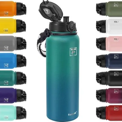Image de Bouteille d'eau en acier inoxydable 1,2 L, verte/bleue, avec bouchon à pression