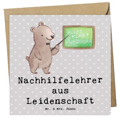 Produktbild von Mr. & Mrs. Panda Grußkarte Nachhilfelehrer Leidenschaft - Grau Pastell - Geschenk, Spruch, Glückwunschkarte, Lustig, Klappkarte, Witzig, anlasskarte, Nachhilfeunterricht