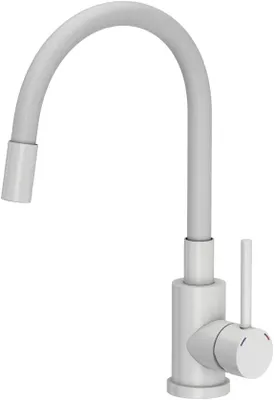 Produktbild von QUADRON MAGGIE Steinstahl-Küchenmischer mit flexiblem Auslauf VERYWHITE MAT - Weiß matt