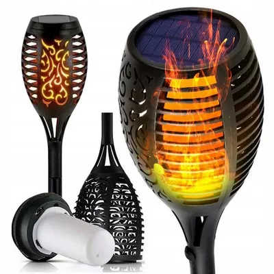 Produktbild von 4er Set Deko-Gartenfackeln mit Flammeneffekt, 12 Stück, wetterfest, 52 cm