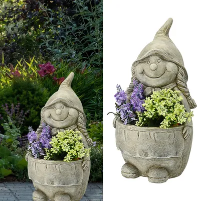 Produktbild von Pflanztopf Gartenzwerg Frau H36cm Blumentopf Übertopf Zwerg Topf Steintopf Dekotopf