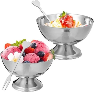 Image de Lot de coupes à dessert en acier inoxydable pour glaces, salades et cocktails, 10 x 10 x 6,5 cm