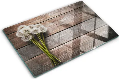 Obrázok produktu pre Sklenená ochranná doska – Kryt varnej dosky – Kryt na indukčnú dosku – 80x52 cm – Rýchle čistenie – Tvrdené sklo – Púpavy na doskách