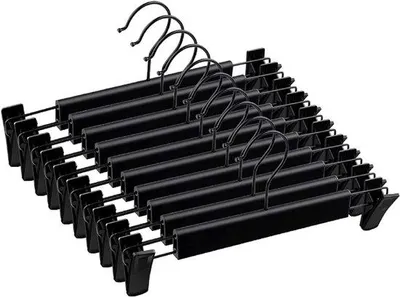 Produktbild von 10er Kleiderbügel-Beinbügel Kleidungsbügel Rokklips Bügel mit Klammern - schwarz - Kunststoff