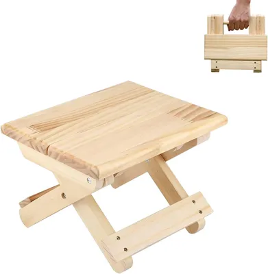 Produktbild von Kleiner, klappbarer Holzhocker mit einer Tragkraft von 90 kg, tragbar für Reisen, Badezimmer oder Garten