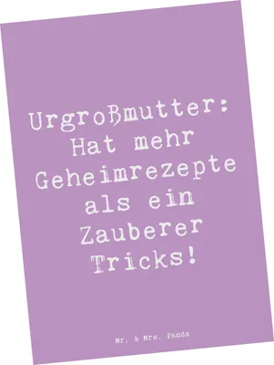 Produktbild von Mr. & Mrs. Panda Postkarte Spruch Urgroßmutter Schätze - Lavendeltraum - Geschenk, einzelkarte, Lächeln, Postkarten, Ansichtskarten, Familientradition, Kochen, Grußkarte
