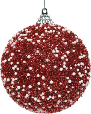 Produktbild von Weihnachtskugeln Kunststoff 8cm Perlen / Glitzer 12er Set - rot