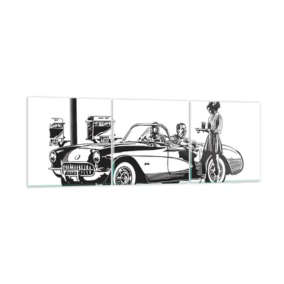 Produktbild von Bilder auf glas - Bar Auto Straße - 90x30cm - Glasbilder - Wandbilder - Bilder - Kunstdruck - zum Aufhängen bereit - Wanddekoration aus Glas - Glas Bilder - Wandbild auf Glas - 3 Teile - GCA90x30-3680