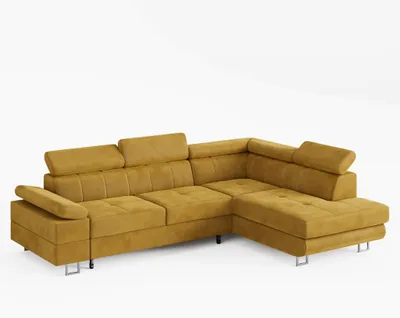 Produktbild von ECKSOFA CAROLINE Rechts Gelb Velours-Stoff mit Schlaffunktion und Bettkasten