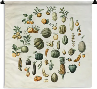 Produktbild von MuchoWow® Wandteppich Wandbehang Gemüse - Obst - Vintage 60x60 cm Tapisserie Dekoration Wandtuch - Dekorationen - Wand Decke