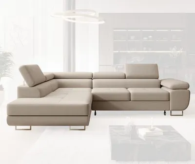 Produktbild von Ecksofa WILD L-Form mit Bettkasten und Schlaffunktion Easy Clean Castel-Stoff mit verstellbaren Kopfstützen, seite links 275x203x90 cm