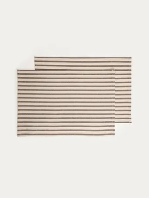 Zdjęcie produktu dla HOMLA Maty stołowe DAVIO bawełniane w paski brązowe z falbaną, zestaw 2 szt. 2*30x45cm