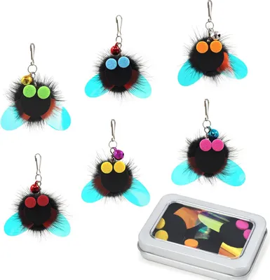 Produktbild von Katzenspielzeug Angelersatz - 6 Stück Insektenformige Katzenangelanhänger mit Glöckchen