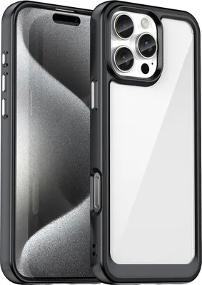 Produktbild von Schutzhülle für iPhone 16 Pro Max Klar Rückseite Stoßfeste TPU Silikon Bumper Hülle Schwarz