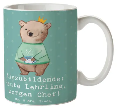 Produktbild von Mr. & Mrs. Panda Kaffeebecher Auszubildende Chef - Meeresbrise - Geschenk, Kaffeetasse, Tasse, Berufserfahrung, Berufsleben, Berufsausbildung, cappuccinotasse, Lernen