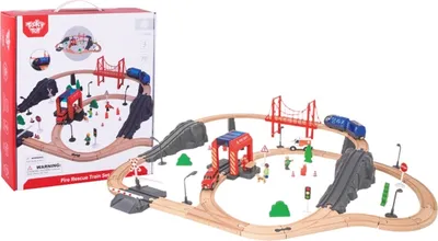 Produktbild von Tooky Toy Holz-Elektrozug, Feuerwehr, Soundeffekte, 70 Stück,