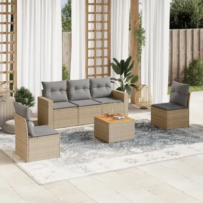 Produktbild von Design 6-tlg. Garten-Sofagarnitur mit Kissen Beige Poly Rattan, Gartenmöbel-Sets 2024 Neu