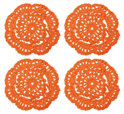 Gehäkelte Untersetzer 10 cm, 4er-Set, Baumwolle, Orange-Rot