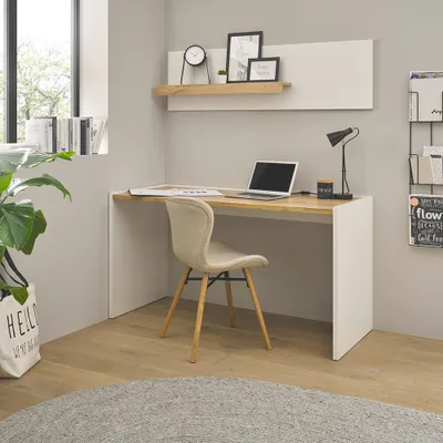 Produktbild von Büromöbel Set weiß mit Eiche CRISP-61 modern 2-teilig mit Schreibtisch