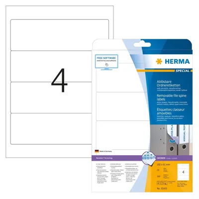 Image de HERMA Ordneretiketten A4 weiß 192x61 mm ablösb. opak 100 St.
