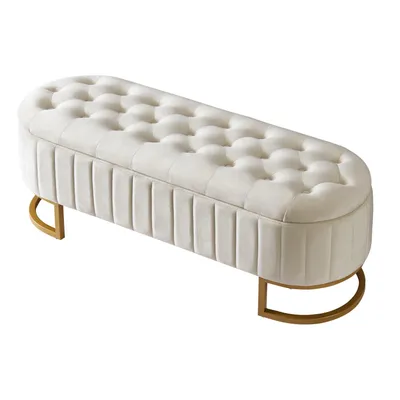 Produktbild von Stauraum-Schlafkoffer und Fußbank 120 x 40 cm, gepolsterte Fußbank mit Stauraum, Sofabank Bank, Samtstoff beige