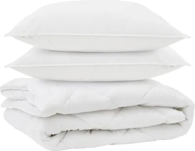 Immagine prodotto di Copertura per letto per tutte le stagioni, con cuscini, 3 pezzi, bianca, in microfibra