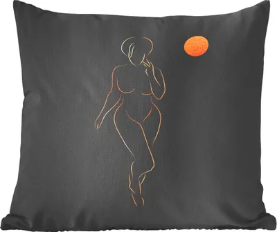 Produktbild von MuchoWow® Zierkissen Sofakissen Wohnzimmer Dekokissen 40x40 cm Frau - Mond - Gold - Strichzeichnung - Foto Kissen - Schlafzimmer Dekoration