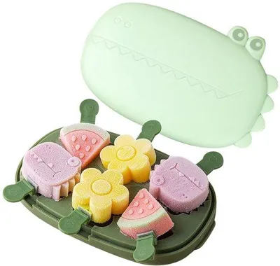 Image de Moules à glace en silicone pour enfants - Moules à glaces en forme de dinosaures - 6 pièces avec couvercle