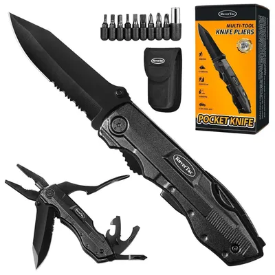 Immagine prodotto di Coltello multiuso con pinze, apriscatole e 9 cacciaviti, con fodero in nylon