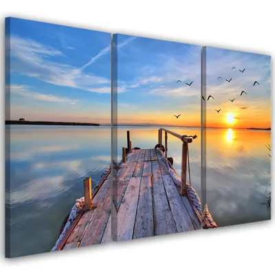 Produktbild von Triptychon auf leinwand landschaften - blau 90x60 cm Feeby blau wandbild bereit zum aufhängen