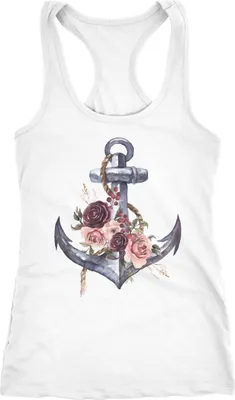 Produktbild von Damen Tank-Top Anker Blumen Wasserfarben Anchor Flowers Watercolor Racerback Neverless® weiß XS