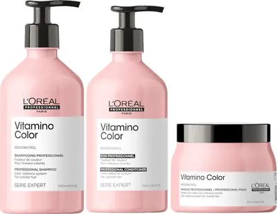 Image de Shampooing L'Oréal Vitamino Color 500 ml + Après-shampooing L'Oréal Vitamino Color 500 ml + Masque L'Oréal Vitamino Color 500 ml NOUVEAU