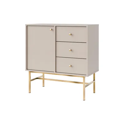 Produktbild von Kommode TOKA V – Sideboard mit 1 Tür und 3 Schubladen, modernes Design mit Metallgestell für Wohnzimmer - Beige