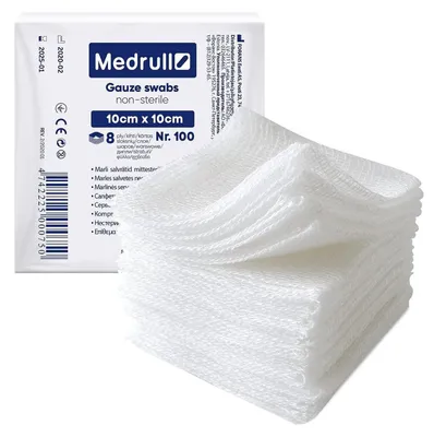 Immagine prodotto di Compresse non sterili per medicazioni, 8 strati, 10x10 cm, 100 pezzi, in cotone