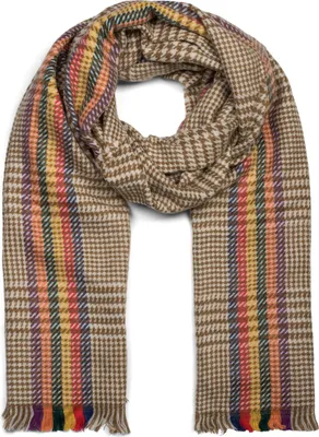 Produktbild von styleBREAKER Damen weicher Schal mit Pepita Hahnentritt Muster, bunten Streifen und Fransen, Winter, Stola 01017121