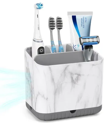 Immagine prodotto di Portaspetini da bagno effetto marmo con contenitore per l'acqua, 4 scomparti, grigio